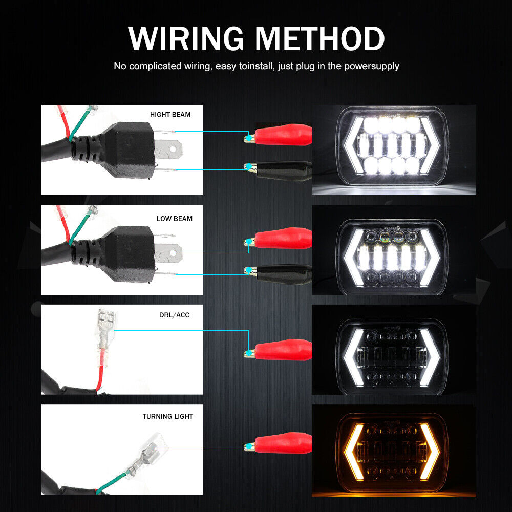 Jeep Square White Amber 5x7 Headlights Turn Signal HI/LO Beam DRL Compatible With Jeep Wrangler 2 Pc