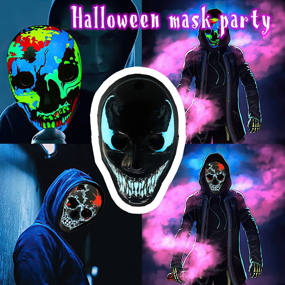 D-15 Universal Venom Style Neon Halloween Mask, Led Purge Mask 3 Lighting Modes For Costplay 1 Pc