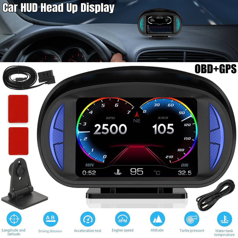 Universal OBD2+GPS HUD Gauge Car Digital Head Up Display Speedometer Turbo RPM Alarm 1 Pc