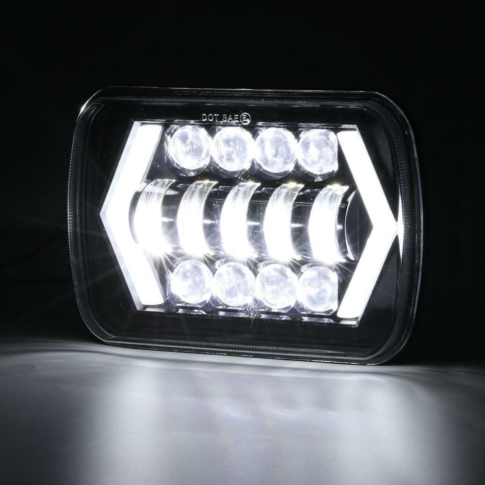 Jeep Square White Amber 5x7 Headlights Turn Signal HI/LO Beam DRL Compatible With Jeep Wrangler 2 Pc