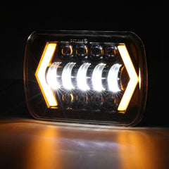 Jeep Square White Amber 5x7 Headlights Turn Signal HI/LO Beam DRL Compatible With Jeep Wrangler 2 Pc