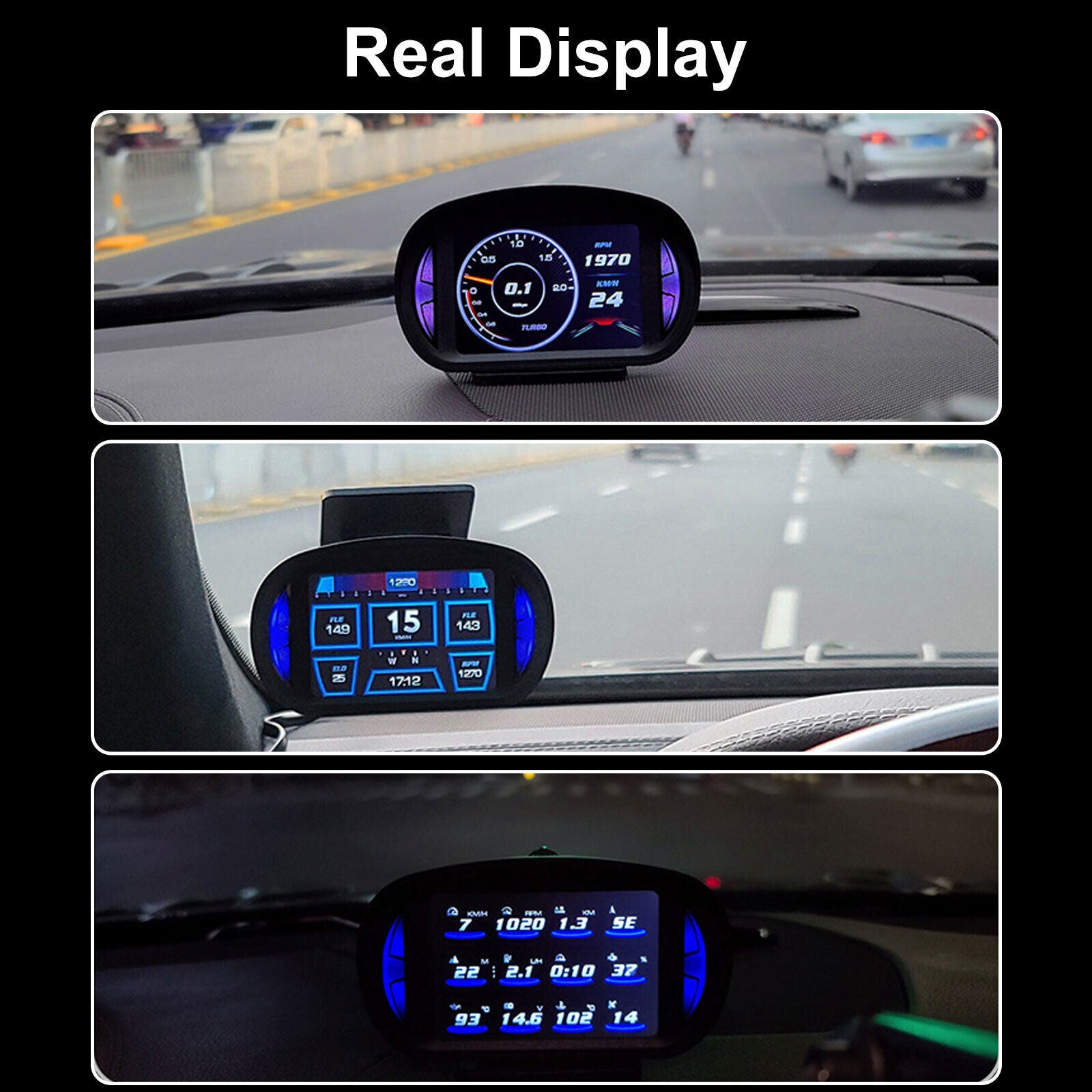 Universal P2 OBD2+GPS HUD Gauge Car Digital Head Up Display Speedometer Turbo RPM Alarm 1 Pc