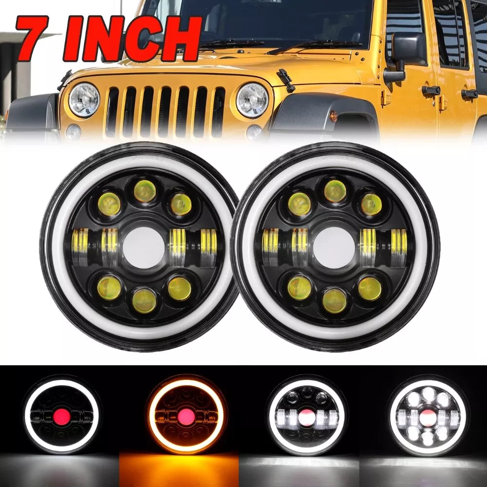 Jeep Round Headlight 7 Inch Dot style Full DRL 2 pcs Set