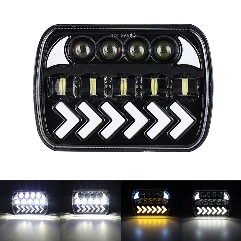 Jeep Square White Amber 5x7 Headlights Turn Signal HI/LO Beam DRL Compatible With Jeep Wrangler 2 Pc