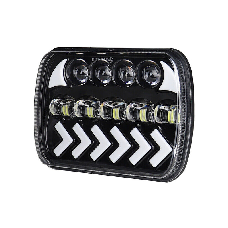 Jeep Square White Amber 5x7 Headlights Turn Signal HI/LO Beam DRL Compatible With Jeep Wrangler 2 Pc