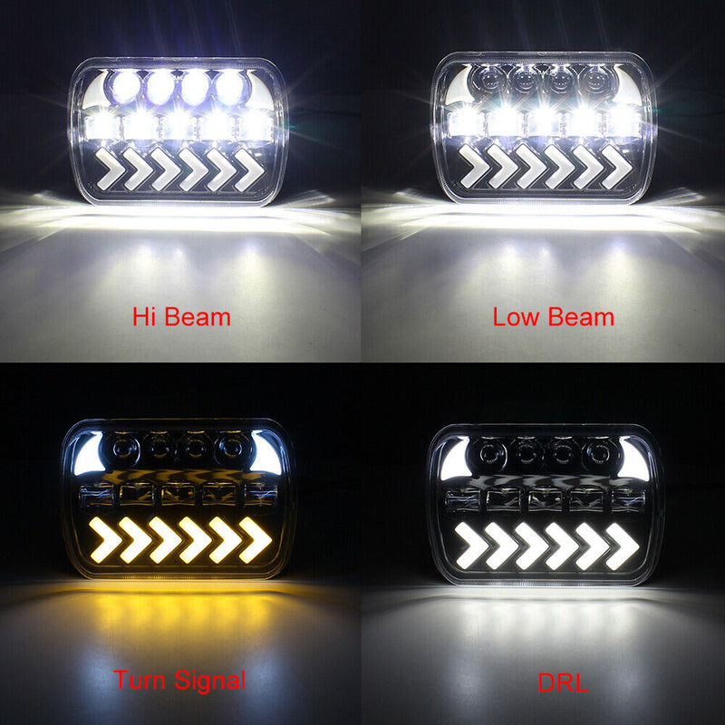 Jeep Square White Amber 5x7 Headlights Turn Signal HI/LO Beam DRL Compatible With Jeep Wrangler 2 Pc