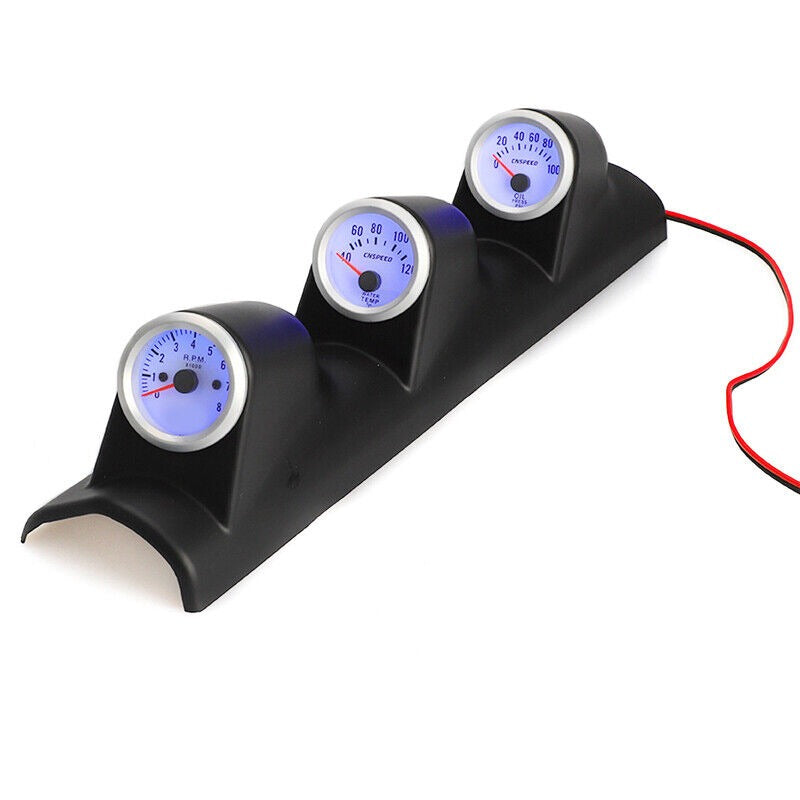 Car 12V 3in1 Triple Gauge Meter Pillar Volt & Water Temp & RPM For Car 1 Pc