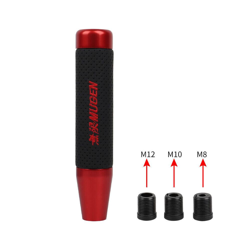 13cm Universal Mugen Style Shift Knob - Black Aluminum & Leather Gear Shifter Head