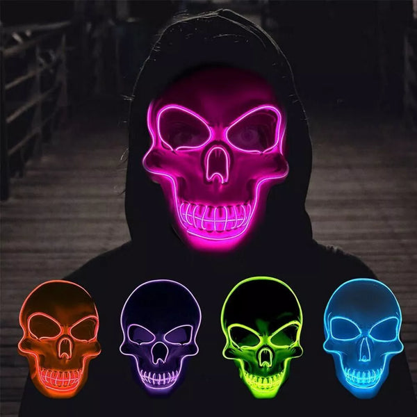 Universal Devil Head Neon Halloween Mask, Led Purge Mask 3 Lighting Modes For Costplay 1 Pc(Pink)