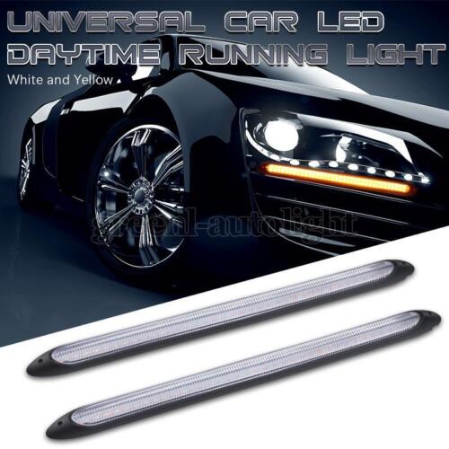 Universal DRL LED Headlight Strip 14-inch Light Daytime Running Turn Signal Lamp 2 Pcs Set