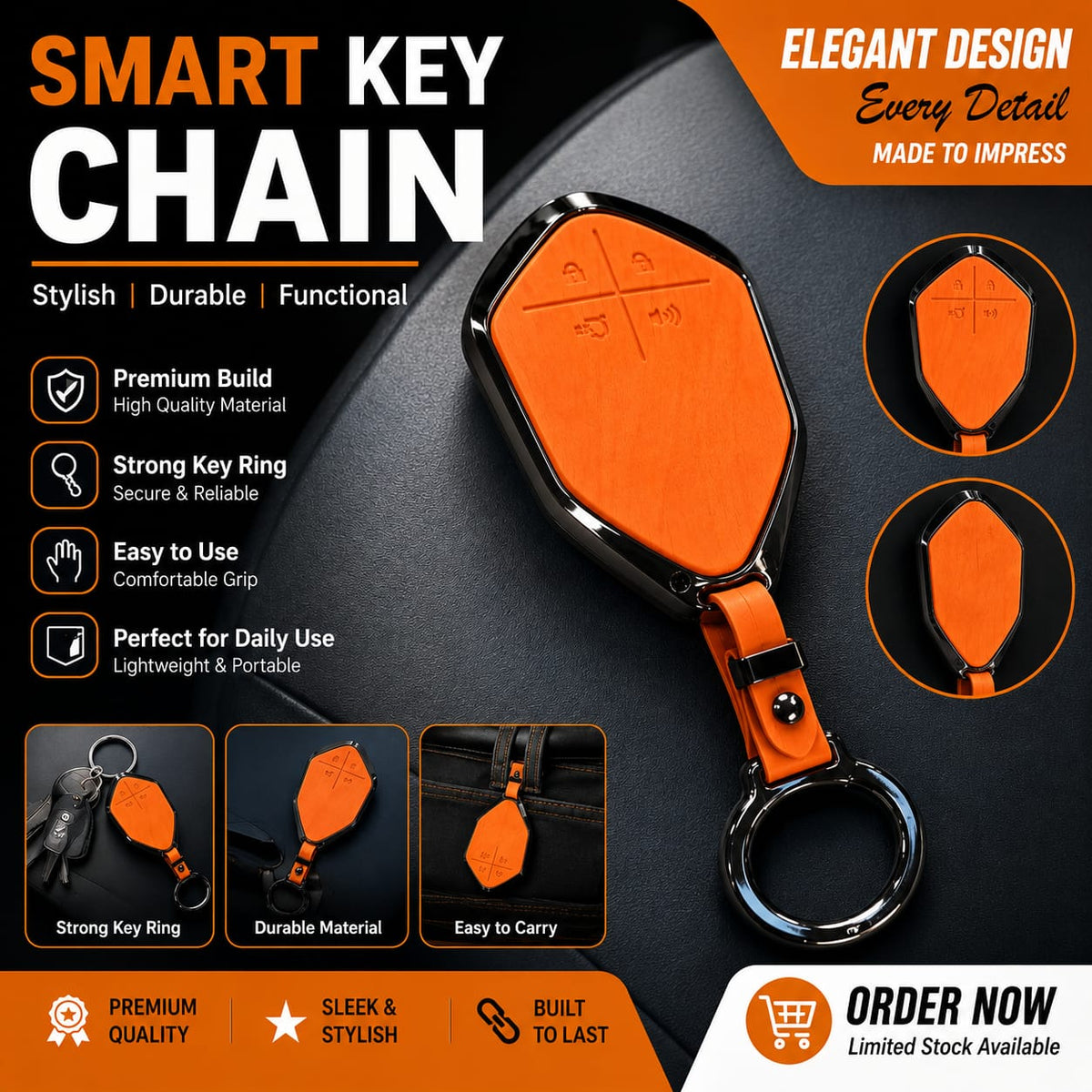 Deepal SO7 Elite Series Metallic Car Key Case Luxury Zinc Alloy Protection Case (Orange)