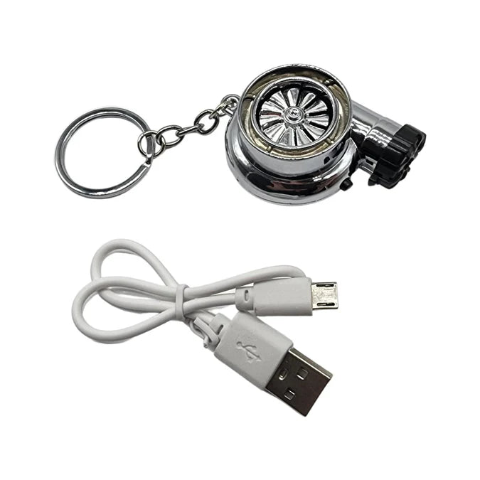 Car Turbo Key Chain With Electric Lighter USB Rechargeable Cigarette Lighter Key Ring with LED Light and Sound 1 Pc
