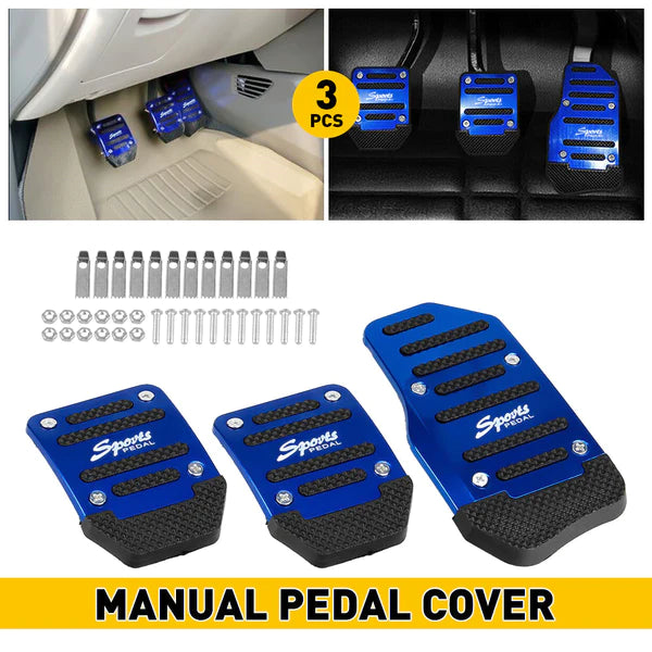 Universal Anti-Slip Brake Pedal Cover Manual Blue Car Brake Pedal 3 Pcs Set