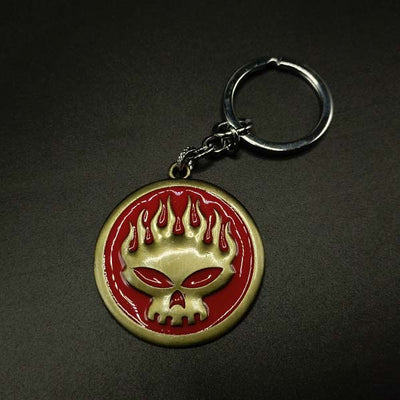 Fire Skull Red Metal Keychain