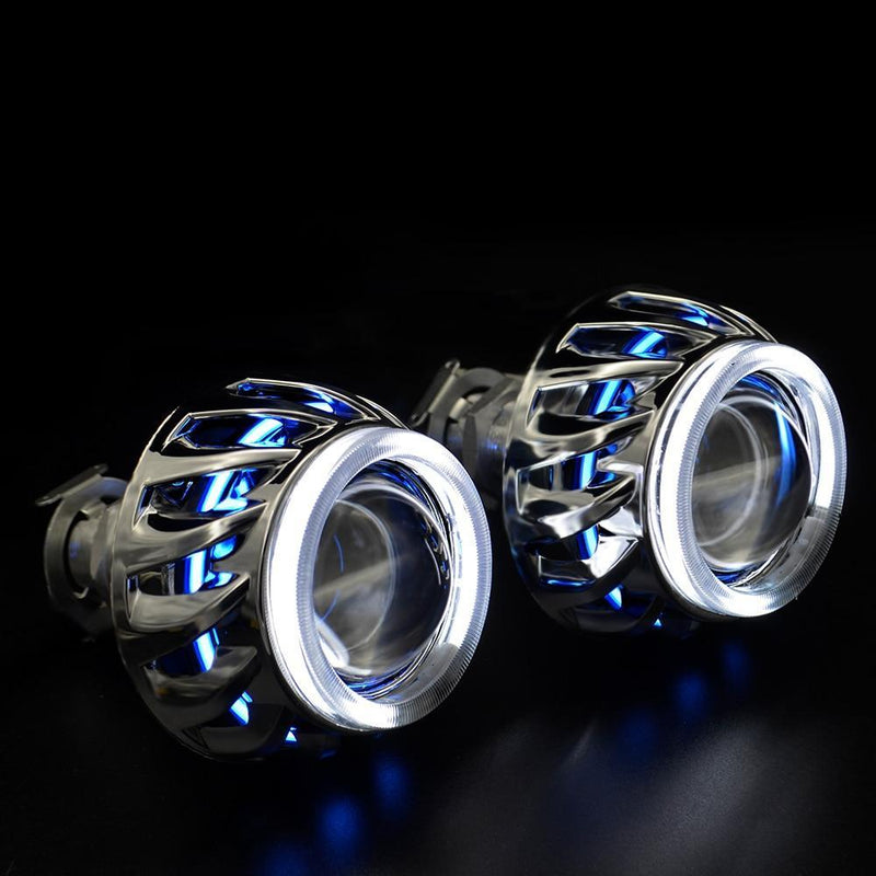 Bi Xenon Projector Neon Rings Style 55 Watt HID Complete Set Blue - White