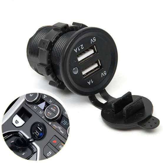 In Dash Flush Mount Dual Car - Jeep USB Charger Panel 2 USB 2.1 A - 1.2 A