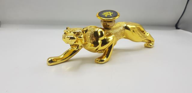 JAGUAR Big Cat Dotted Gold Metal Decoration Piece With Mobile Holder