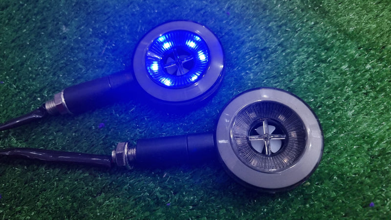 Bike Indicator Round Shape Fan Running Style With Lava DRL Blue - Yellow