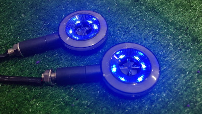 Bike Indicator Round Shape Fan Running Style With Lava DRL Blue - Yellow