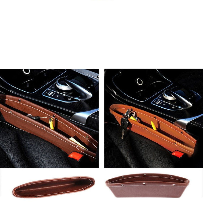 Leather Car Seat Gap Filler Pocket Organizer For All Cars Brown 1 Pcs