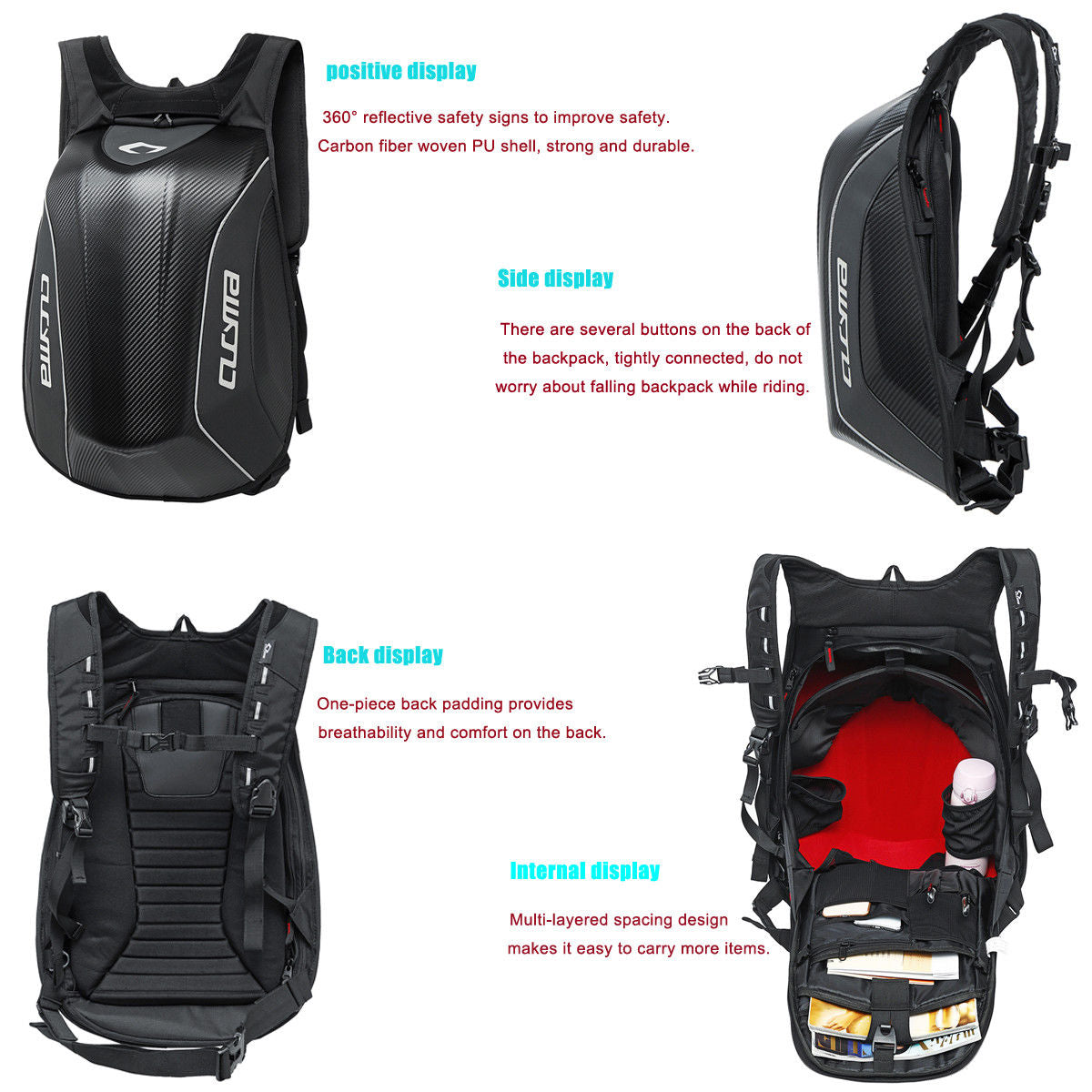 30L Hard Shell Motorcycle Backpack Carbon Fiber Racing Storage Bag Motorbike
