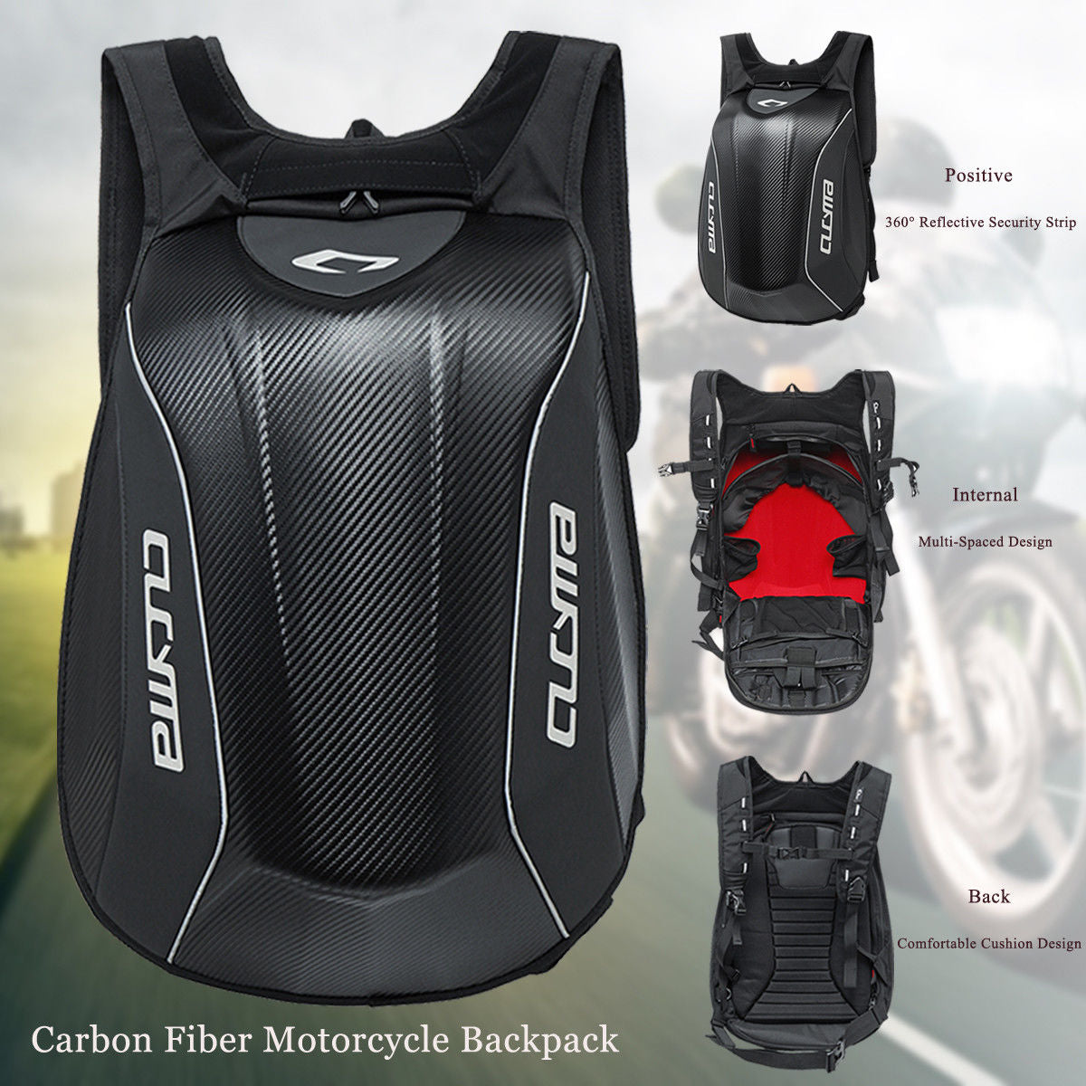 30L Hard Shell Motorcycle Backpack Carbon Fiber Racing Storage Bag Motorbike
