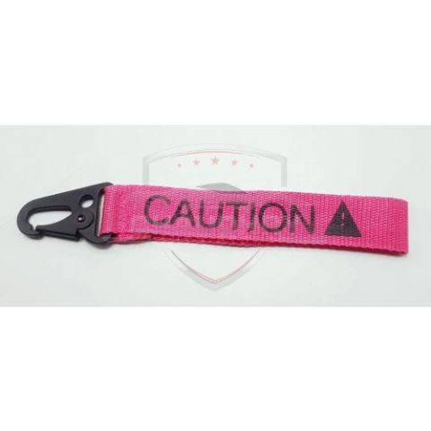 CAUTION Fabric Keychain Pink