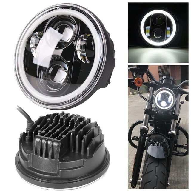 Bike 5.75 inch LED Headlights  Ring Angel Eyes 5.75" Harley Style