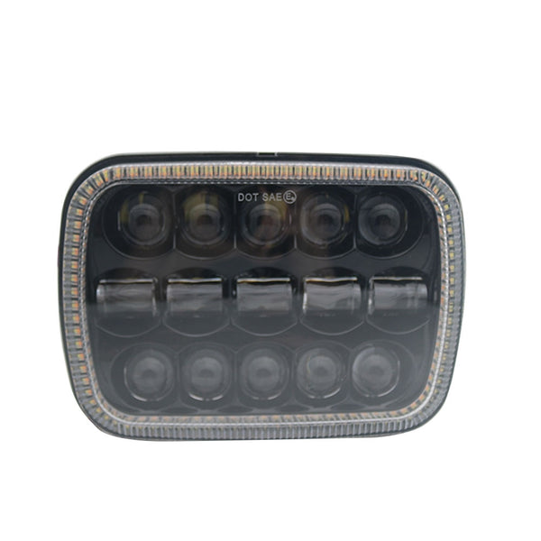Universal Jeep Projector LED Headlight Amber Angle Eyes Square 5x7 Sealed Beam With DRL Hi-Low 2 Pcs Set