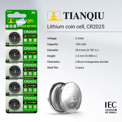 TIANQIU CR2025 Lithium Cell Button Battery