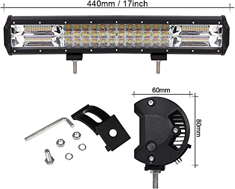 17 Inch Dual Colour Straight Bar Light Tri-Row Style Combo With Flasher