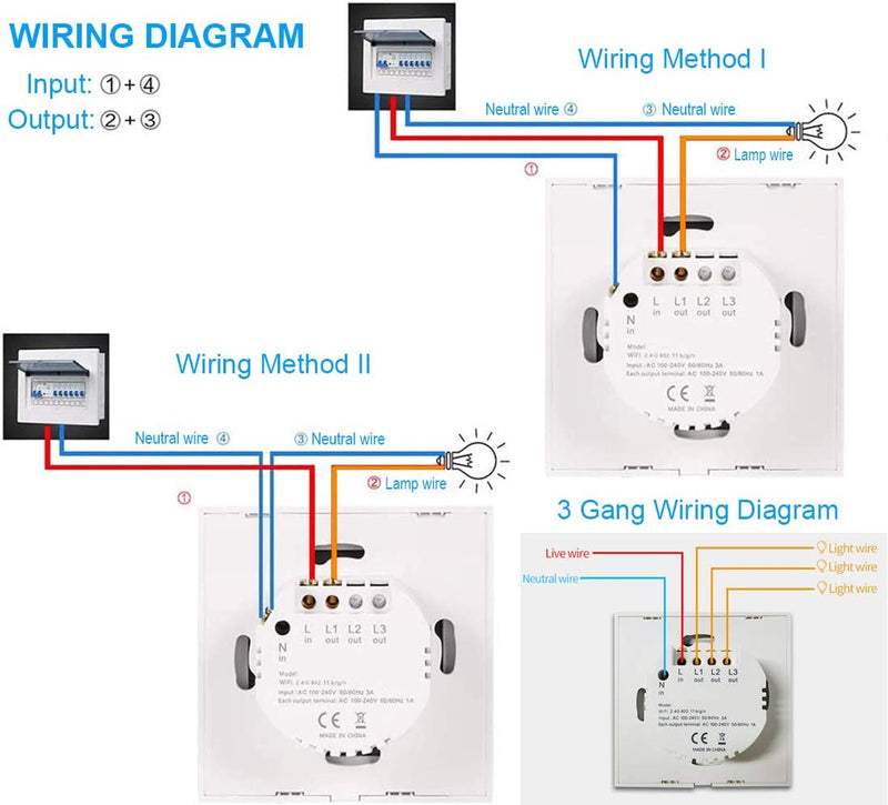 2 Gang WIFI Wall Switch, Smart Light Double Switch, Glass Panel Contact Sensor Interrupter EU Plug
