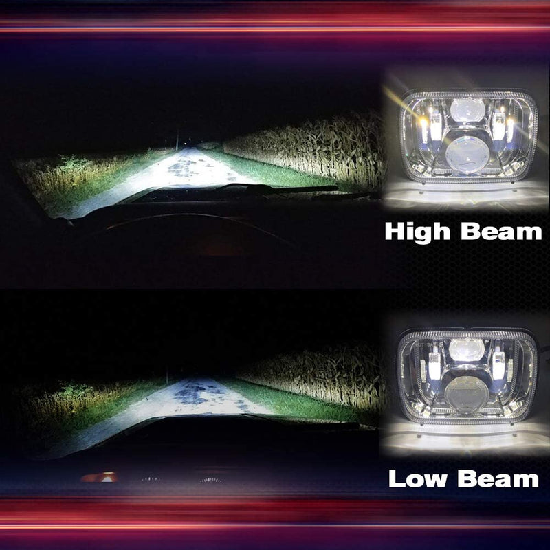 Universal LED Jeep Headlight Projector Headlamp Style 5x7 Square Sealed Beam Hi-Low 2 Pcs Set