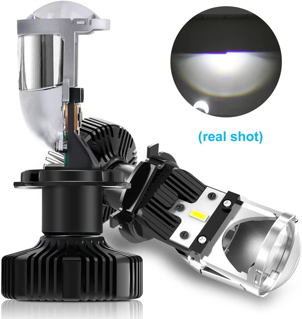 HJG T9 LED Headlight Bulbs with Mini Projector Lens Hi-Lo H4 Projector Lens 1 Pc