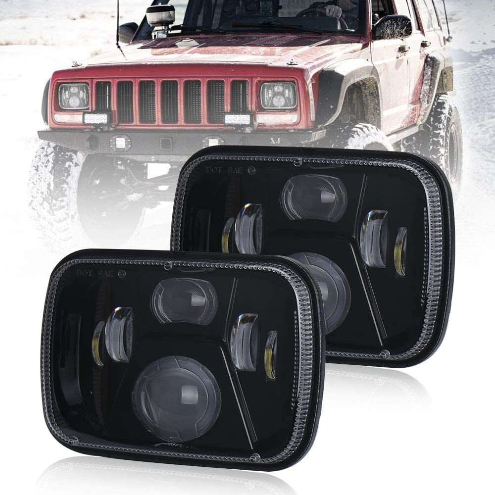 Universal LED Jeep Headlight Projector Headlamp Style 5x7 Square Sealed Beam Hi-Low 2 Pcs Set
