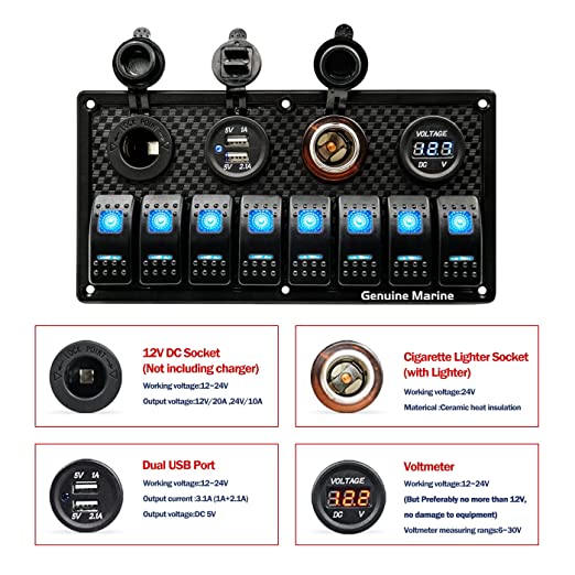 Universal Switch Panel Waterproof with Digital Voltage Display, Dual U