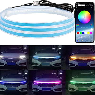 Car Hood LED Light Strip 5 Feet APP Control Multicolor Flexible Strip LED Daytime Running Lights for Hood