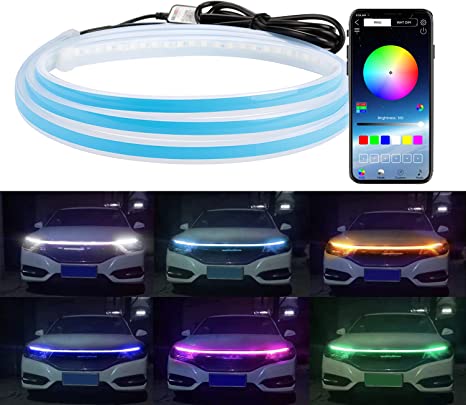 Car Hood LED Light Strip 5 Feet APP Control Multicolor Flexible Strip LED Daytime Running Lights for Hood