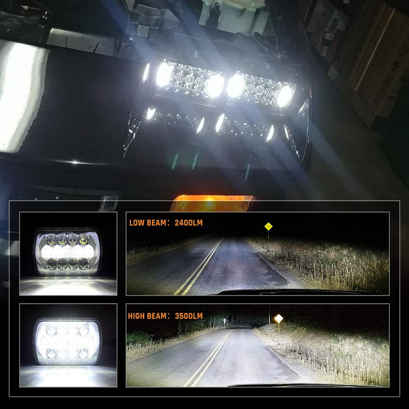 Universal Jeep LED Headlight Projector Bracket Style 5x7 Square Sealed Beam With DRL Hi-Low 2 Pcs Set