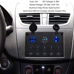 Universal Switch Panel Dual USB Socket Charger 4.2A + LED Voltmeter + 12V Power Outlet + 5 Gang ON-Off Switch