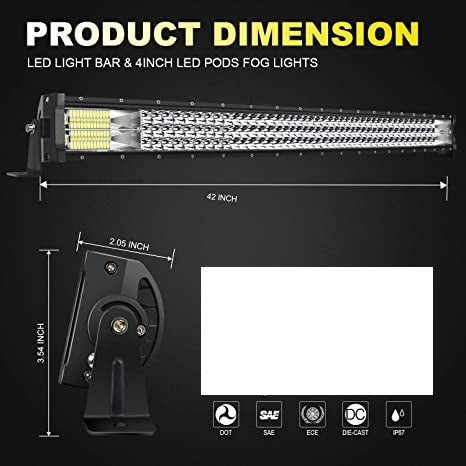 41 Inch curve Bar Light With Side Brackets Tri Row Style