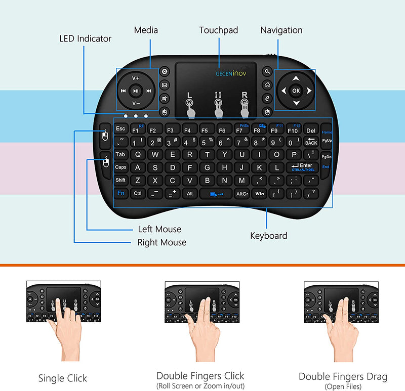 Mini Wireless Keyboard with RGB Backlit, 2.4GHz Wireless Mini Keyboard Rechargeable Controller