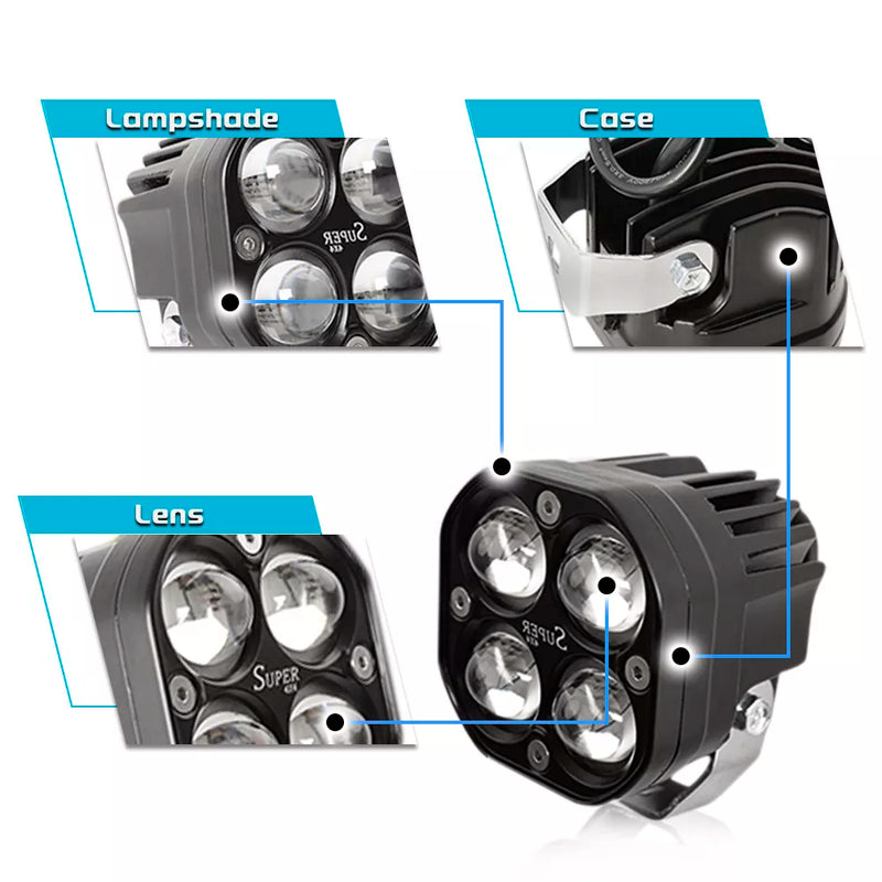 Universal LED Spotlight Light Quad  LED Fog Lens Headlight Motorcycle Sport Light For Car 2 Pcs Set
