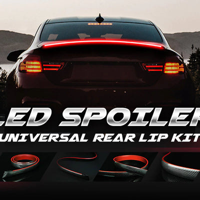Universal LED Rear Spoiler Carbon Fiber Lip Kit With Brake Light Strip