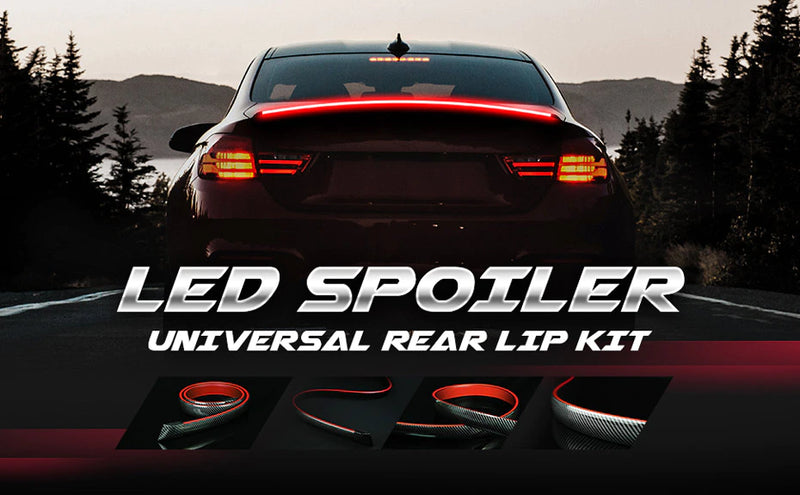 Universal LED Rear Spoiler Carbon Fiber Lip Kit With Brake Light Strip