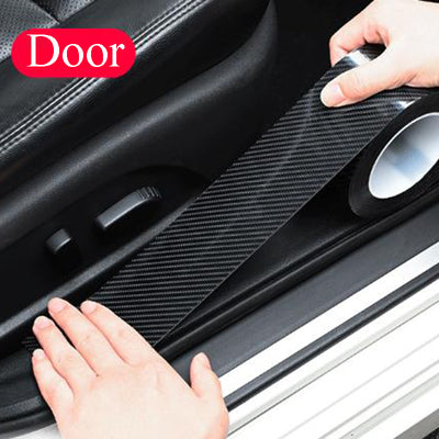 Black Carbon Fiber Car Door Sill Protector Protector 5D Gloss Automotive Wrap Film Self-Adhesive Anti-Collision
