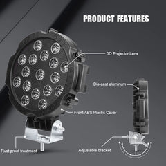 7 Inch 51 Watt Flood Round Led Bar Light 2 Pcs Set