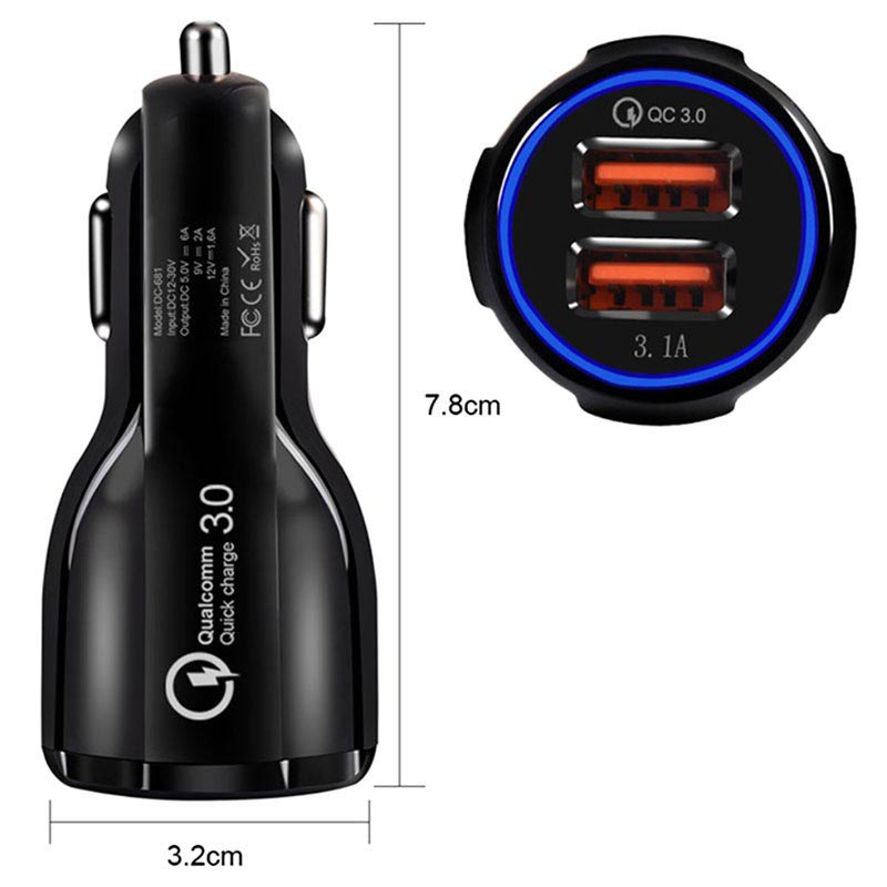 Quick Charge 3.0 Car Charger Dual USB Car Charger Qualcomm Qc 3.0 Fast Charging Adapter Mini USB Car Charger