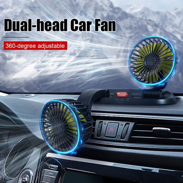 Portable USB Fan 360° Double Head Rotating With Adjustale 180° Up Down For  Desktop/ Car / Truck Van USB Controlled 5 Inch Size