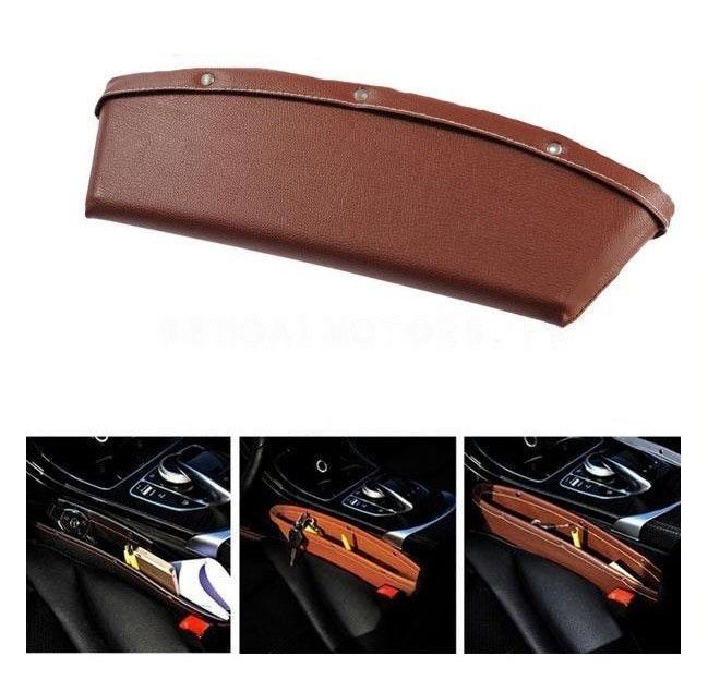 Leather Car Seat Gap Filler Pocket Organizer For All Cars Brown 1 Pcs